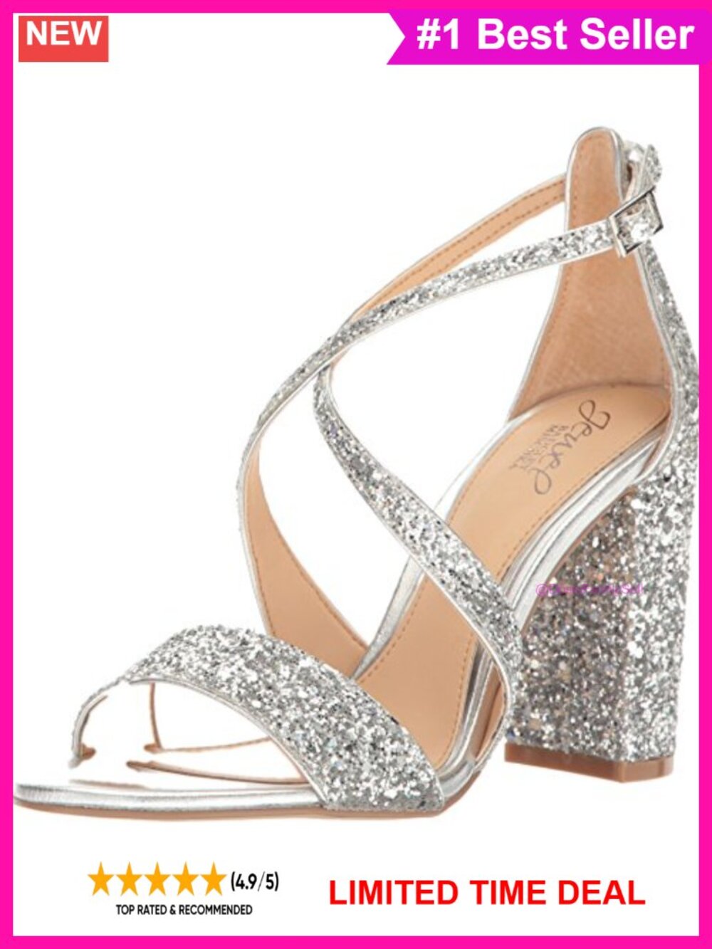 Glitter Peep Toe Block Heel Ankle Strap Evening Sandal
